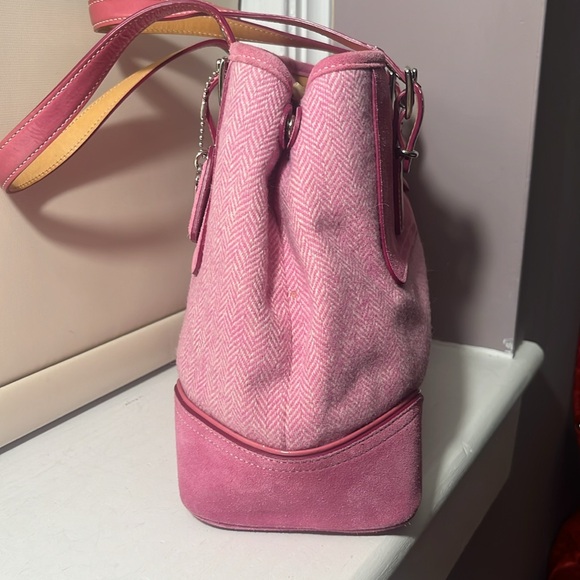 COACH EUC Pink Suede & Tweed Satchel - Picture 4 of 13